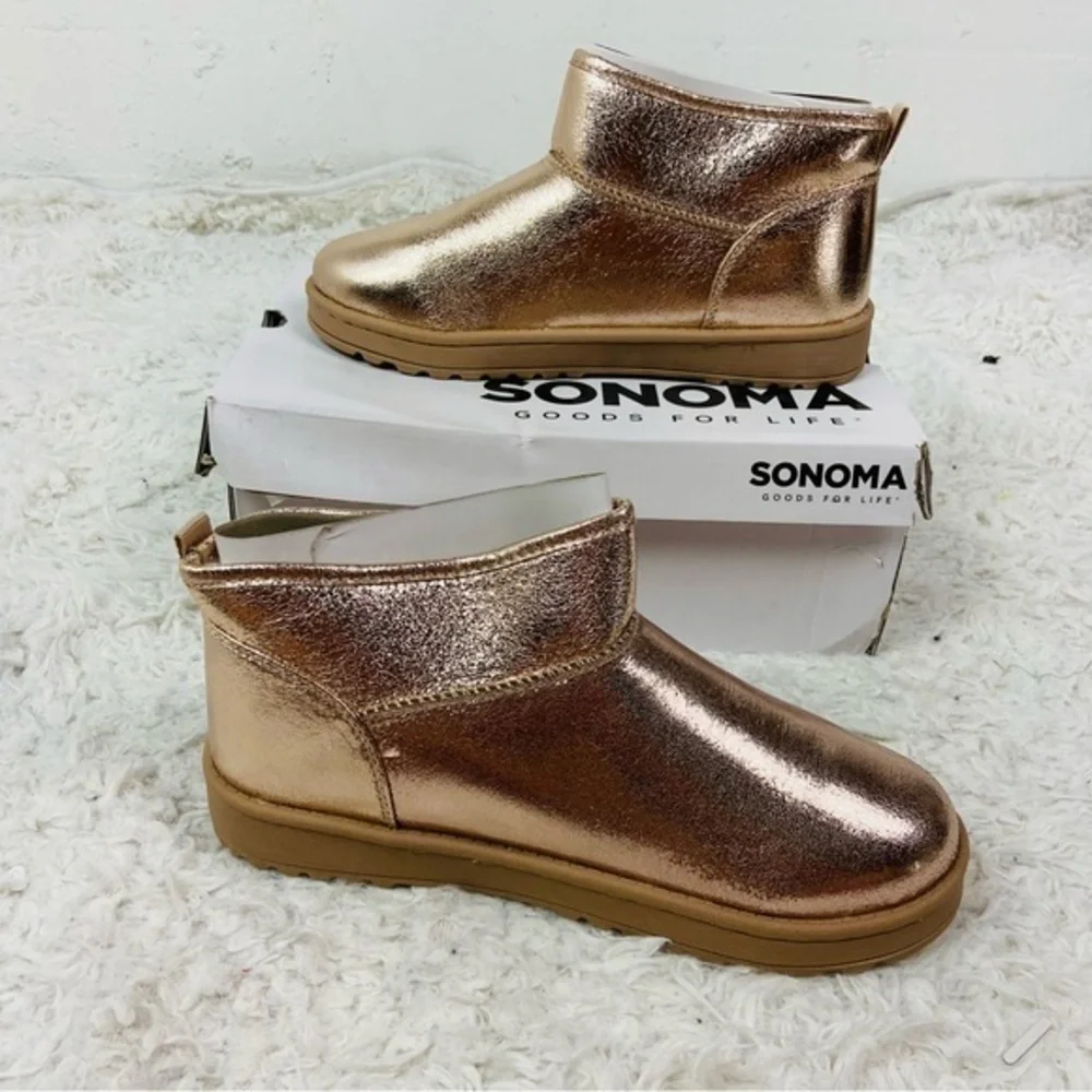 NWT Sonoma Kids rose Gold glitter shiny fleece lined Ankle Boots size 6